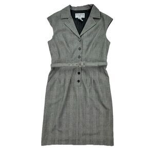 Jessica Howard Petite Dress 12 Gray Plaid Belted Sleeveless Career Work Lined